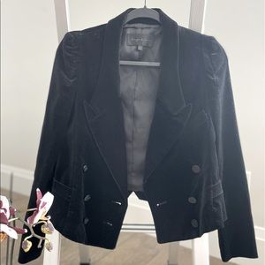 Cropped tuxedo style velvet blazer by Eryn Brinie